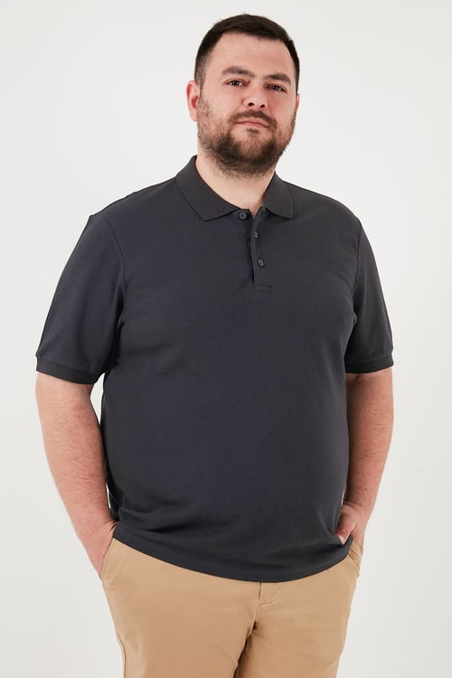 Pamuklu Regular Fit Büyük Beden Erkek Polo Yaka T Shirt 5902127B ANTRASİT