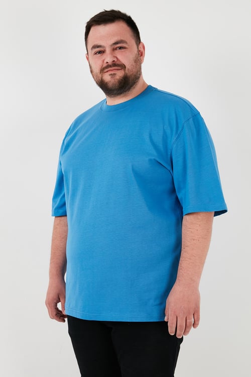 Pamuklu Regular Fit Büyük Beden Erkek T Shirt 5902365B MAVİ