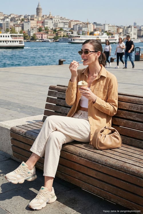 Pamuklu Regular Fit Cepli Kadın Gömlek CF25S16992 CAMEL