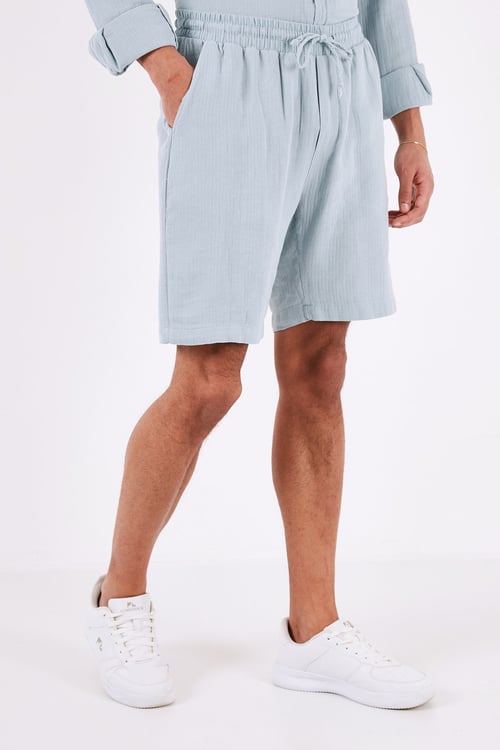 Pamuklu Regular Fit Cepli Müslin Erkek Short CF24S657802 AQUA
