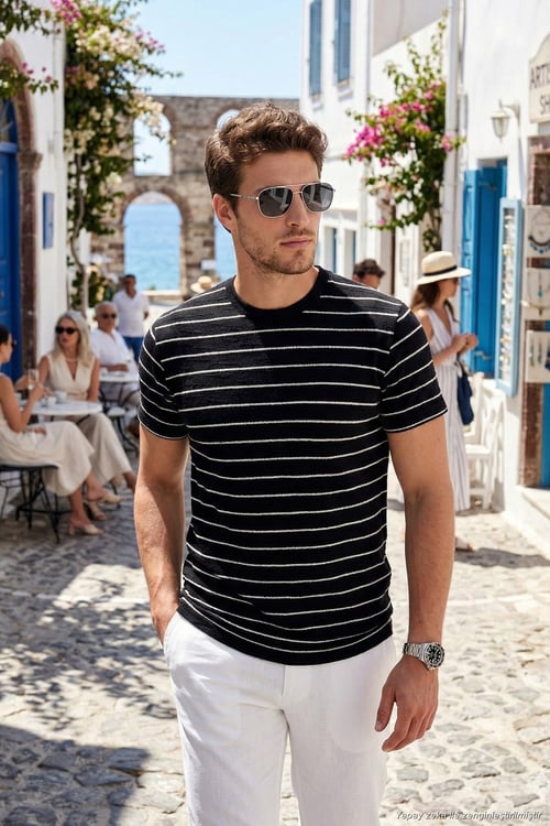 Pamuklu Regular Fit Çizgili Bisiklet Yaka Erkek T Shirt 5904039 SİYAH