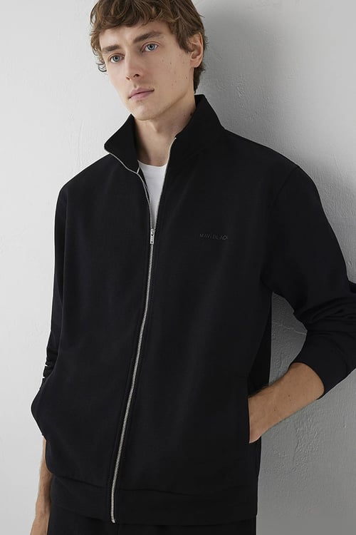 Pamuklu Regular Fit Dik Yaka Erkek Sweat 0S10628-900 SİYAH