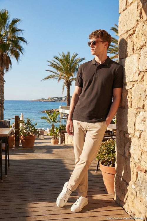 Pamuklu Regular Fit Düğmeli Erkek Polo Yaka T Shirt 5902127 KAHVE