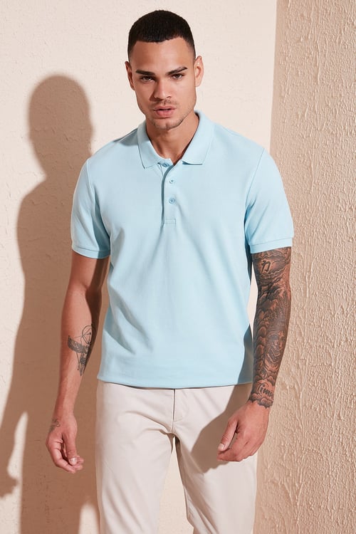Pamuklu Regular Fit Düğmeli Erkek Polo Yaka T Shirt 5902127 MENTOL