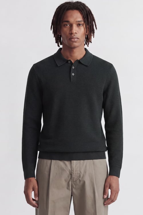 Pamuklu Regular Fit Düğmeli Erkek Polo Yaka Kazak 12299904 KÖMÜR