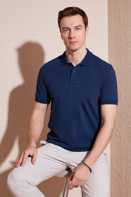 Pamuklu Regular Fit Düğmeli Erkek Polo Yaka T Shirt 5902739 İNDİGO