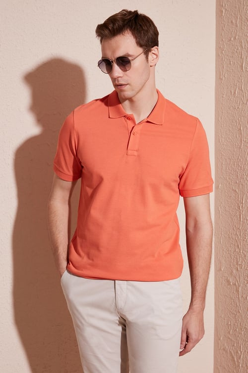 Pamuklu Regular Fit Düğmeli Erkek Polo Yaka T Shirt 5902739 TURUNCU