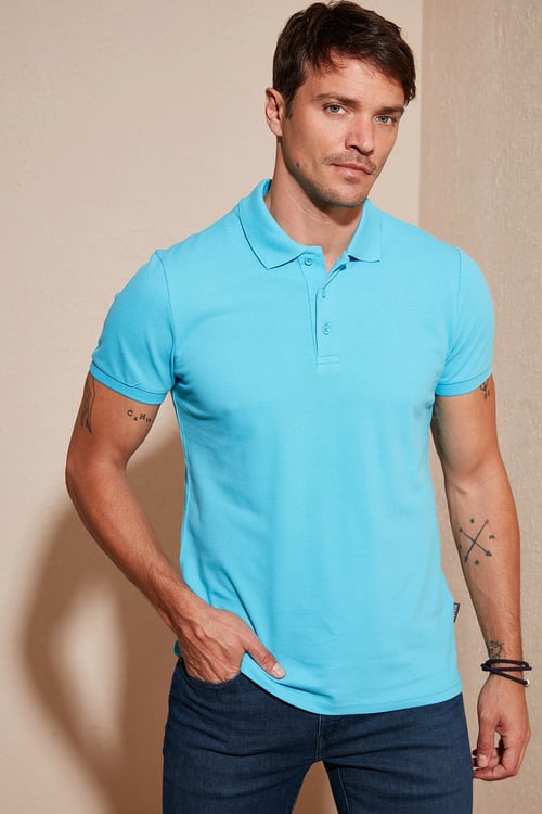 Pamuklu Regular Fit Düğmeli Erkek Polo Yaka T Shirt 5902127 AÇIK MAVİ