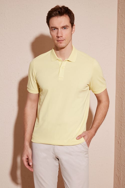Pamuklu Regular Fit Düğmeli Erkek Polo Yaka T Shirt 5902739 AÇIK SARI