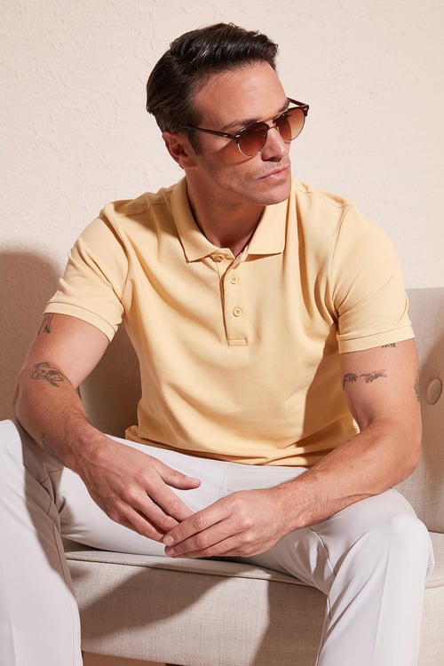 Pamuklu Regular Fit Düğmeli Erkek Polo Yaka T Shirt 5902127 SARI