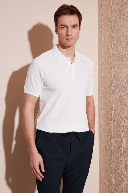 Pamuklu Regular Fit Düğmeli Erkek Polo Yaka T Shirt 5902739 BEYAZ