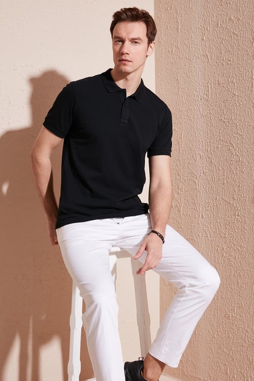 Pamuklu Regular Fit Düğmeli Erkek Polo Yaka T Shirt 5902739 SİYAH