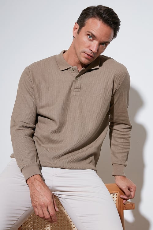 Pamuklu Regular Fit Düğmeli Polo Yaka Erkek Sweat 5905739 KOYU VİZON