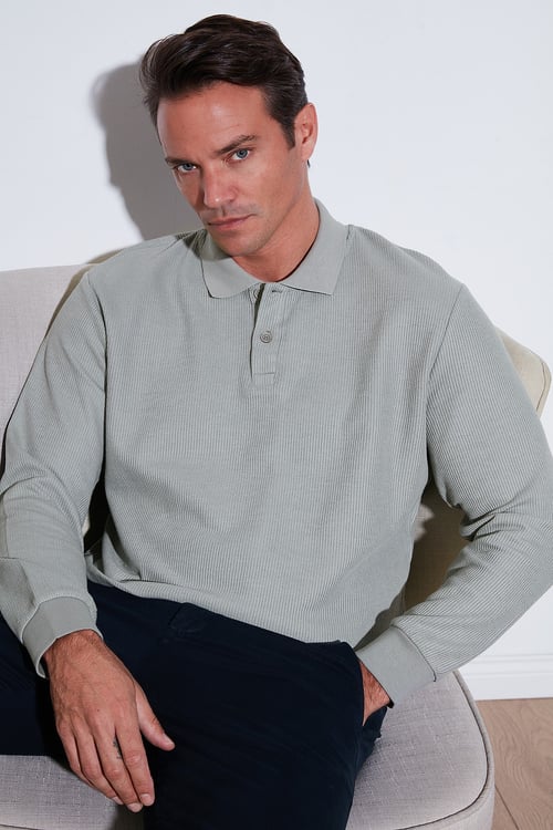 Pamuklu Regular Fit Düğmeli Polo Yaka Erkek Sweat 5905739 GRİ