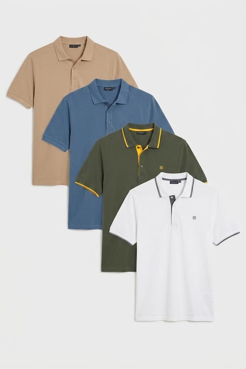 Pamuklu Regular Fit Düğmeli Polo Yaka 4'lü Paket T Shirt Erkek Polo Yaka T Shirt 590211827S4 Vizon-Petrol-Beyaz-Haki Sarı