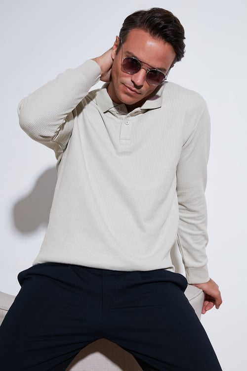 Pamuklu Regular Fit Düğmeli Polo Yaka Erkek Sweat 5905739 TAŞ