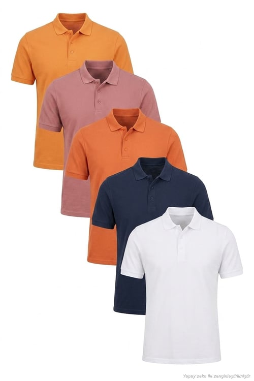 Pamuklu Regular Fit Düğmeli Polo Yaka 5'li Paket Erkek T Shirt 5902127S5 Beyaz-Hardal-İndigo-Tarçın-Gül