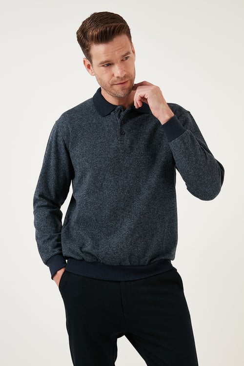 Pamuklu Regular Fit Düğmeli Polo Yaka Erkek Kazak 456211 LACİVERT