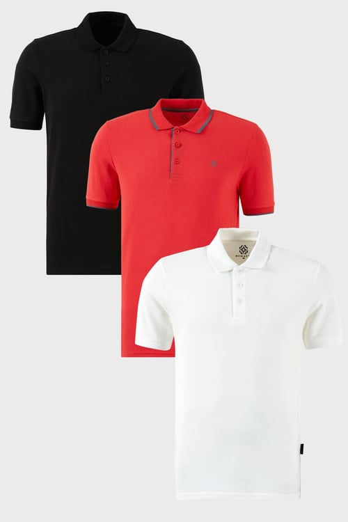 Pamuklu Regular Fit Düğmeli Polo Yaka 3'lü Paket Erkek T Shirt 590211827S3 SİYAH-BEYAZ-KIRMIZI