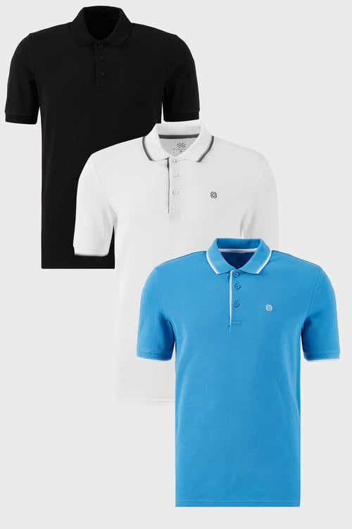 Pamuklu Regular Fit Düğmeli Polo Yaka 3'lü Paket Erkek T Shirt 590211827S3 Beyaz-Koyu Mavi-Siyah