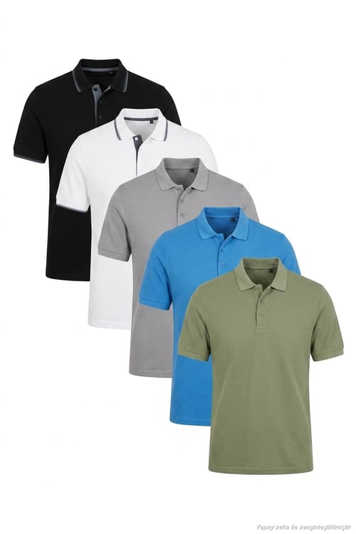 Pamuklu Regular Fit Düğmeli Polo Yaka 5'li Paket Erkek T Shirt 590211827S5 Elma Yeşili-Koyu Mavi-Kül-Beyaz-Siyah