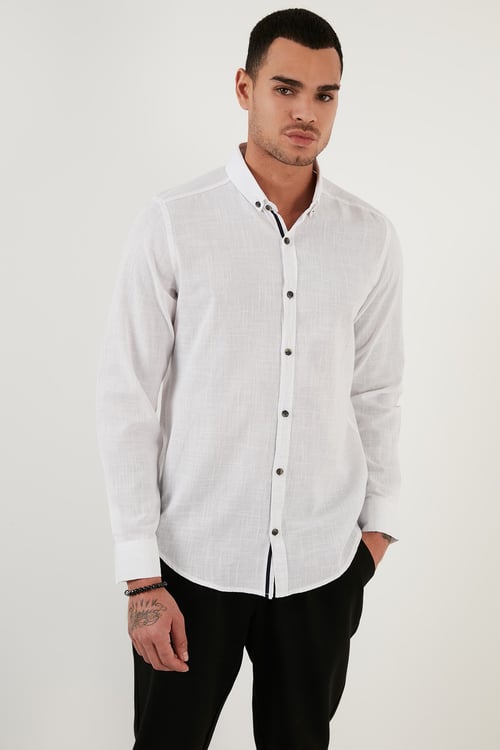 Pamuklu Regular Fit Düğmeli Yaka Erkek Gömlek CF20S111871 BEYAZ
