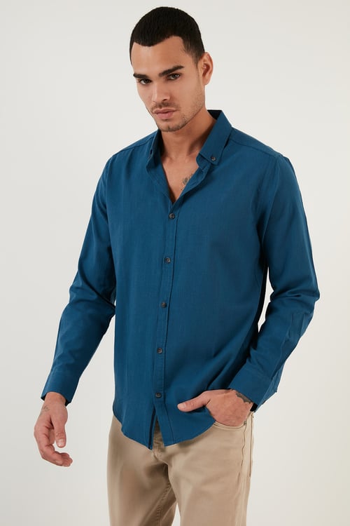 Pamuklu Regular Fit Düğmeli Yaka Erkek Gömlek CF20S111871 İNDİGO