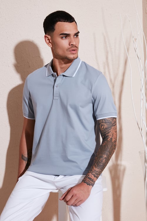 Pamuklu Regular Fit Erkek Polo Yaka T Shirt 5902063 AÇIK GRİ