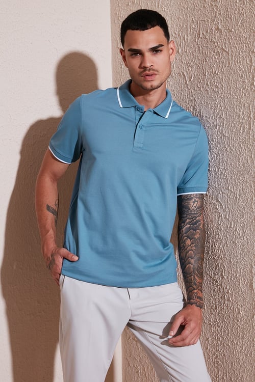 Pamuklu Regular Fit Erkek Polo Yaka T Shirt 5902063 AÇIK MAVİ