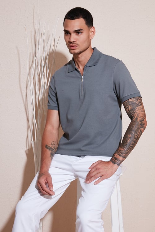 Pamuklu Regular Fit Fermuarlı Erkek Polo Yaka T Shirt 5902915 AÇIK HAKİ