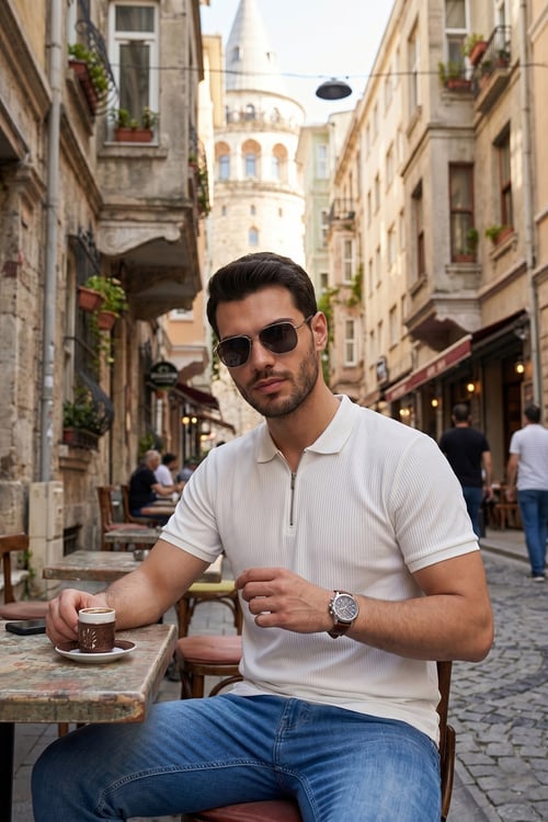 Pamuklu Regular Fit Fermuarlı Erkek Polo Yaka T Shirt 5902738 EKRU