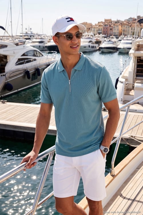 Pamuklu Regular Fit Fermuarlı Erkek Polo Yaka T Shirt 5902434 MAVİ