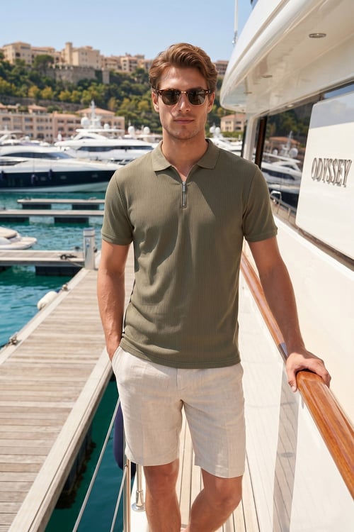 Pamuklu Regular Fit Fermuarlı Erkek Polo Yaka T Shirt 5902738 HAKİ