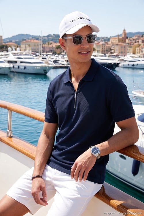 Pamuklu Regular Fit Fermuarlı Erkek Polo Yaka T Shirt 5902434 İNDİGO