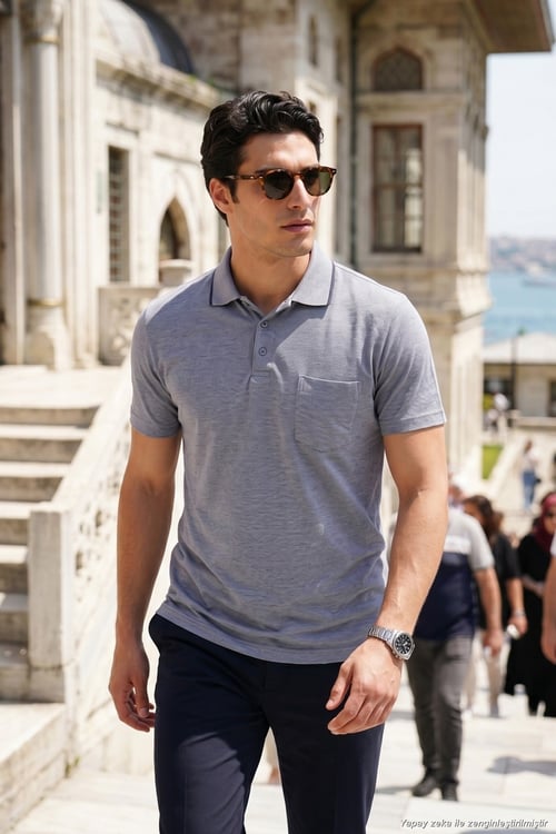 Pamuklu Regular Fit Göğüs Cepli Düğmeli Erkek Polo T Shirt 4565001 KOYU LACİVERT