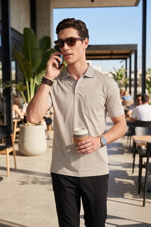 Pamuklu Regular Fit Göğüs Cepli Düğmeli Erkek Polo T Shirt 4565001 ÇAĞLA