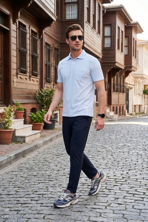 Pamuklu Regular Fit Göğüs Cepli Düğmeli Erkek Polo T Shirt 4565001 BEBE MAVİ