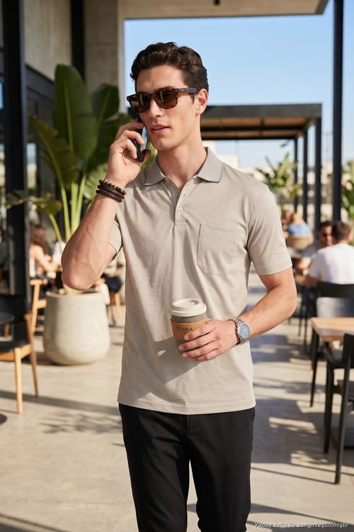 Pamuklu Regular Fit Göğüs Cepli Düğmeli Erkek Polo T Shirt 4565001 ÇAĞLA