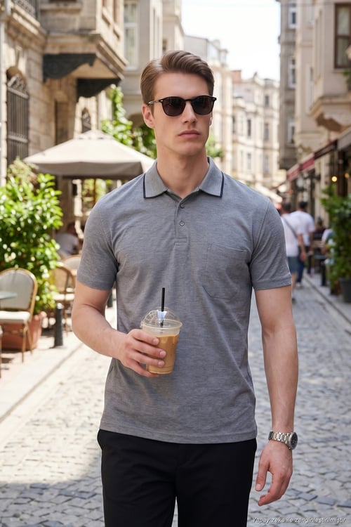 Pamuklu Regular Fit Göğüs Cepli Düğmeli Erkek Polo T Shirt 4565001 KOYU SİYAH