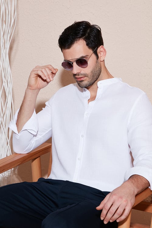 Pamuklu Regular Fit Hakim Yaka Erkek Gömlek CF25S127702 BEYAZ