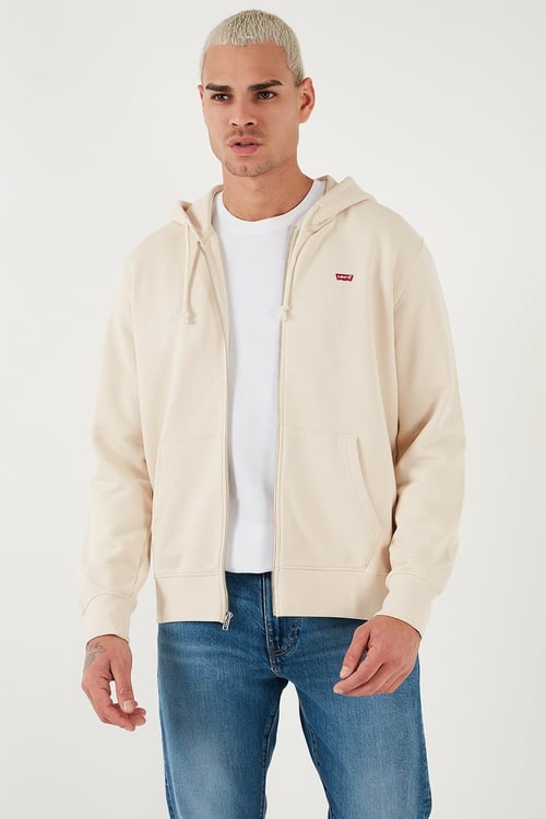 Pamuklu Regular Fit Kapüşonlu Fermuarlı Erkek Sweat A7770-0002 KREM