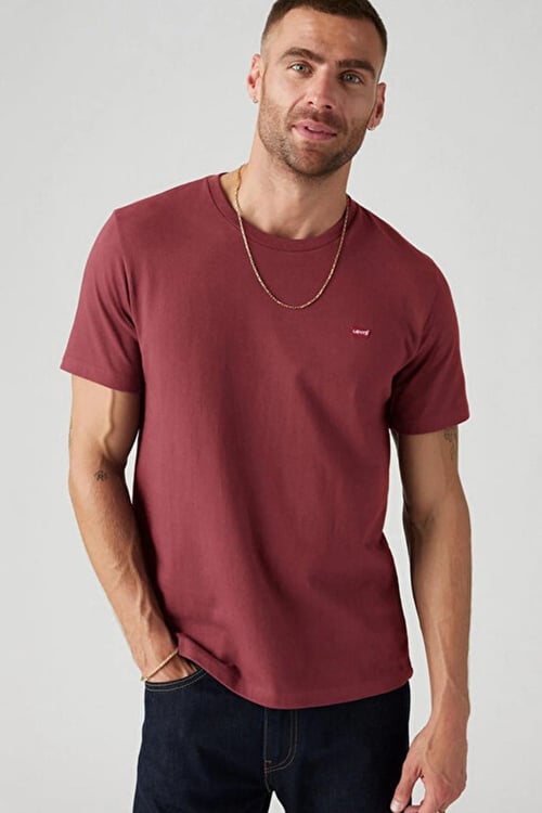 Pamuklu Regular Fit Logolu Bisiklet Yaka Erkek T Shirt 008BT-0002 BORDO