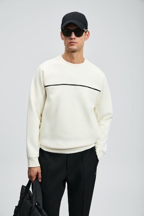 Pamuklu Regular Fit Logolu Bisiklet Yaka Erkek Sweat 112030181 KIRIK BEYAZ