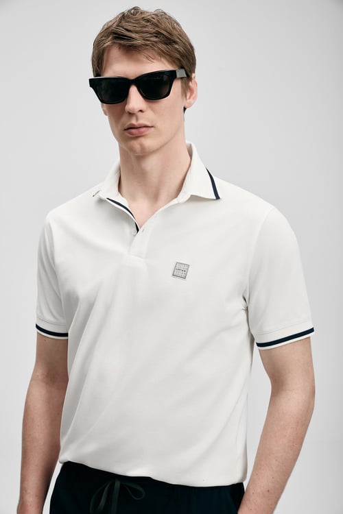 Pamuklu Regular Fit Logolu Düğmeli Erkek Polo Yaka T Shirt 111040232 KIRIK BEYAZ