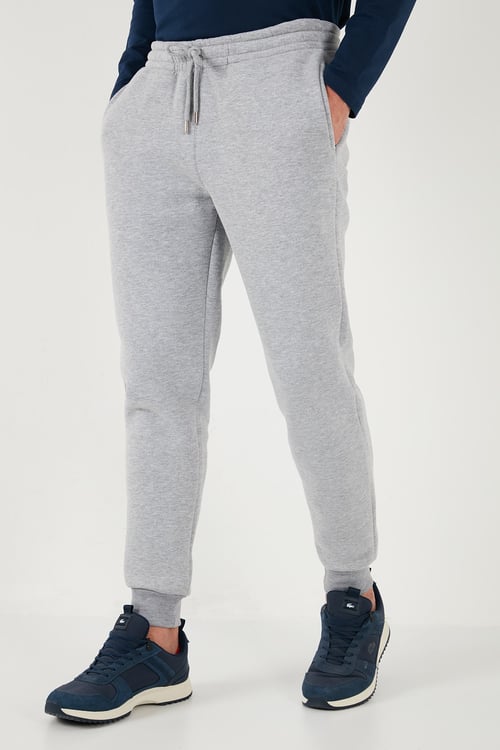 Pamuklu Regular Fit Normal Bel Cepli Erkek Eşofman Altı 5908060 GRİ MELANJ
