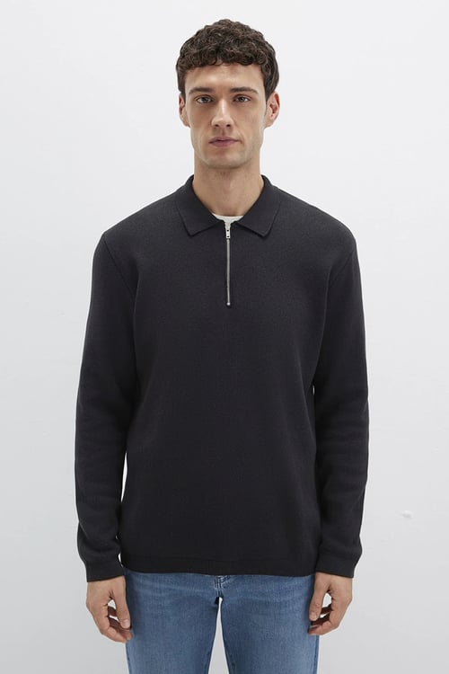 Pamuklu Regular Fit Polo Yaka Erkek Kazak 0710337-900 SİYAH
