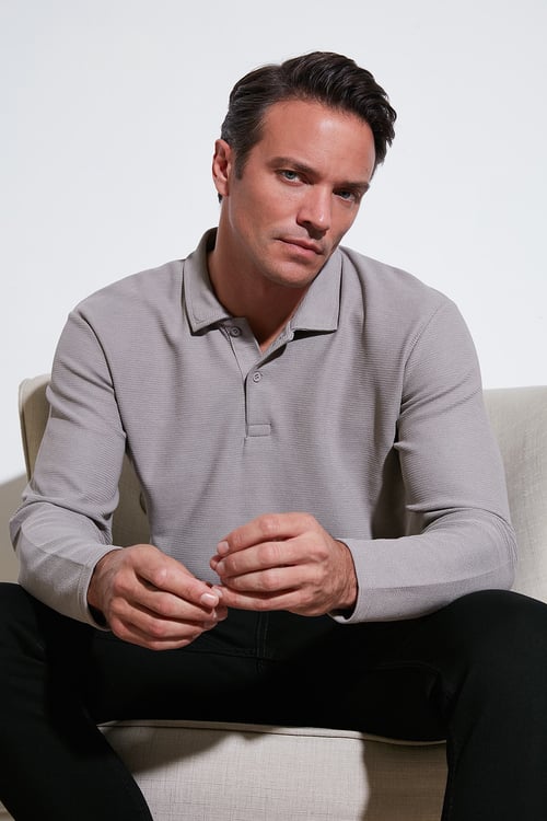 Pamuklu Regular Fit Polo Yaka Erkek Sweat 5905715 Kül