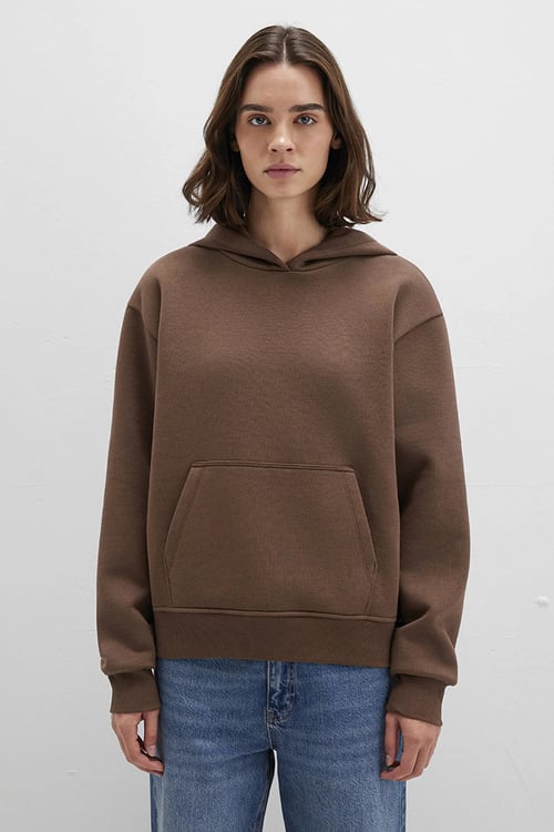 Pamuklu Regular Fit Şardonlu Kapüşon Yaka Kadın Sweat 167299-81959 KAHVE