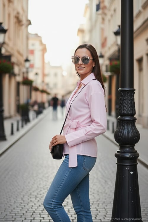 Pamuklu Regular Fit Uzun Kollu Bağlama Detaylı Kadın Gömlek 65200538 PEMBE