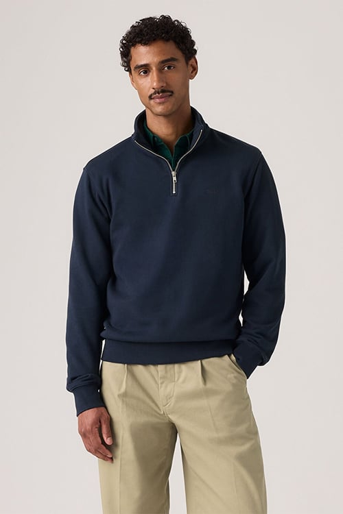 Pamuklu Regular Fit Yarım Fermuarlı Dik Yaka Erkek Sweat 001TU-0005 LACİVERT